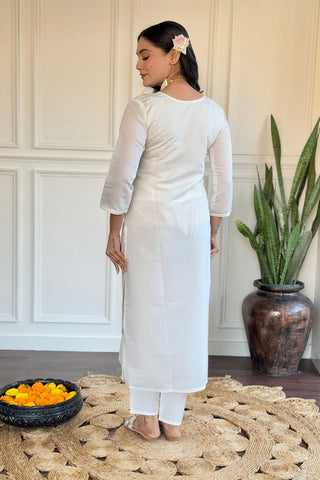 White Viscose Chanderi Silk Kurta Set_Kumari Sarees