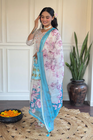 White Viscose Chanderi Silk Kurta Set_Kumari Sarees