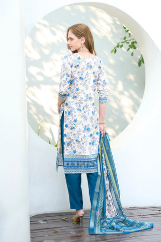Off White & Blue Cotton With Print Kurta Set