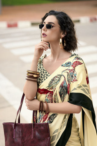 OFF WHITE SATIN SILK SAREE