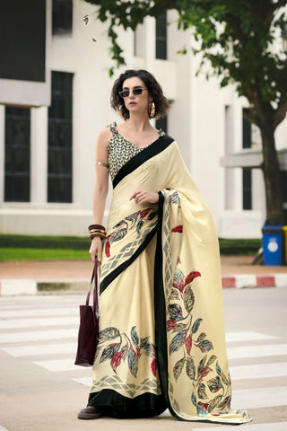 OFF WHITE SATIN SILK SAREE