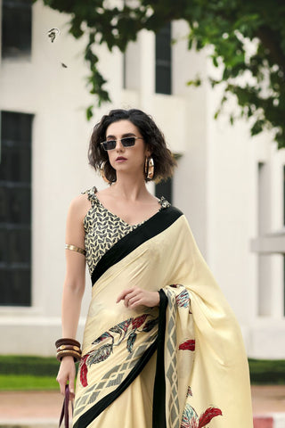 OFF WHITE SATIN SILK SAREE