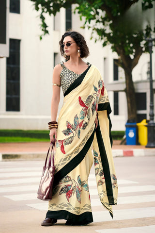 OFF WHITE SATIN SILK SAREE