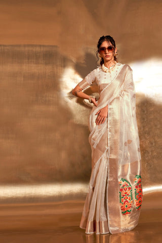 OFF WHITE PAITHANI ZARI TISSUE SAREE