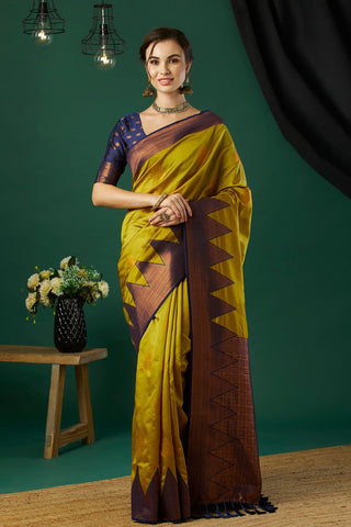 Olive Green Banarasi Silk Saree_Kumari Sarees