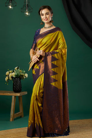 Olive Green Banarasi Silk Saree_Kumari Sarees