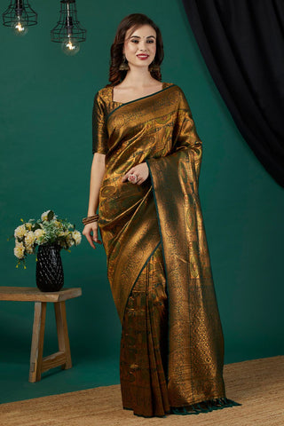 Olive Green Soft Kanjeevaram Silk Saree _Kumari Sarees