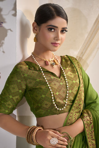 Olive Green Pure Silk Creep Saree_Kumari Sarees