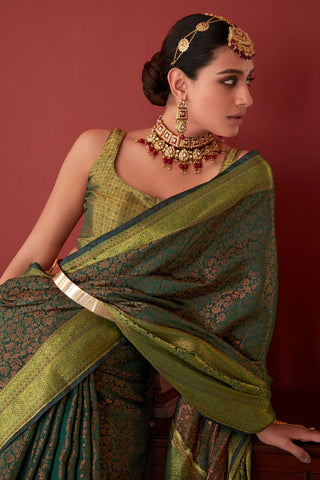 OLIVE GREEN SOFT KANJEEVARAM SILK SAREES