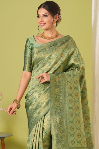 Olive Green Kanjeevaram Silk Saree_Kumari Sarees