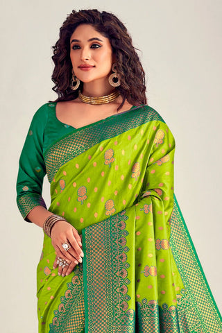 OLIVE GREEN SOFT SILK SAREE