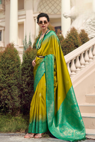 Olive Green Soft SIlk Zari Weaving Saree_Kumari Sarees