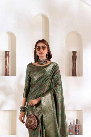 OLIVE GREEN SOFT DOLA SILK SAREE