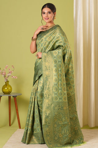 Olive Green Kanjeevaram Silk Saree_Kumari Sarees
