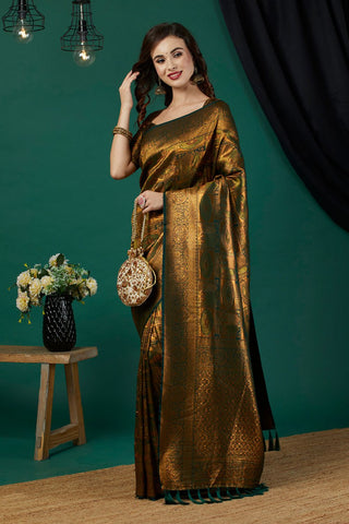 Olive Green Soft Kanjeevaram Silk Saree _Kumari Sarees