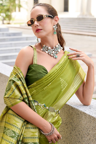 Olive Green Ikkat Weaving Silk Saree_Kumari Sarees