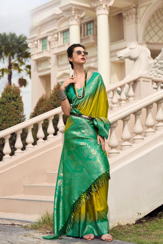 Olive Green Soft SIlk Zari Weaving Saree_Kumari Sarees