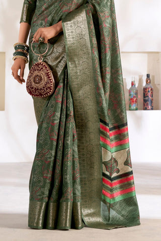 OLIVE GREEN SOFT DOLA SILK SAREE