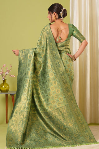 Olive Green Kanjeevaram Silk Saree_Kumari Sarees