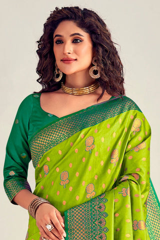 OLIVE GREEN SOFT SILK SAREE