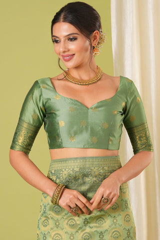 Olive Green Kanjeevaram Silk Saree_Kumari Sarees