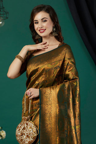 Olive Green Soft Kanjeevaram Silk Saree _Kumari Sarees