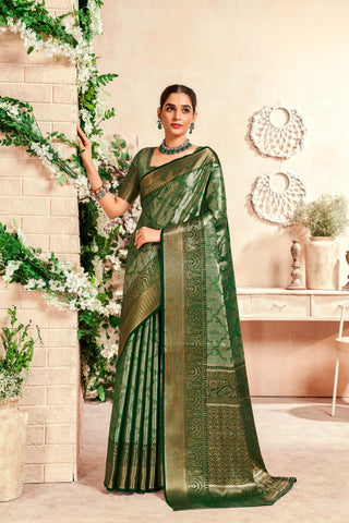 Olive Green Pure Dharmavaram Silk Saree With Zari Weaving