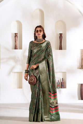 OLIVE GREEN SOFT DOLA SILK SAREE