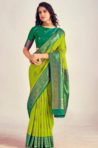 OLIVE GREEN SOFT SILK SAREE