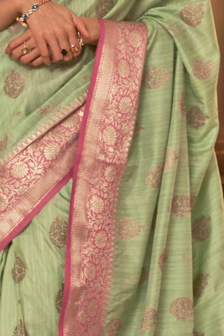 Olive Green Handloom Weaving Silk Saree_Kumari Sarees