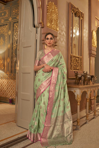 Olive Green Handloom Weaving Silk Saree_Kumari Sarees