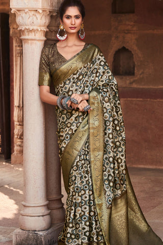 Olive Green Pure Handloom Silk Saree