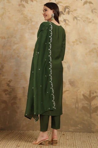 Green Nylon Chanderi Embroidery Kurta Set_Kumari Sarees
