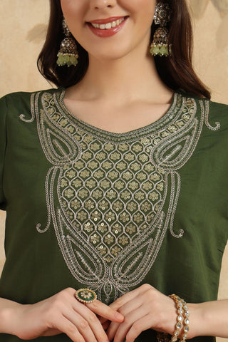 Green Nylon Chanderi Embroidery Kurta Set_Kumari Sarees