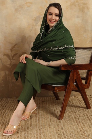 Green Nylon Chanderi Embroidery Kurta Set_Kumari Sarees
