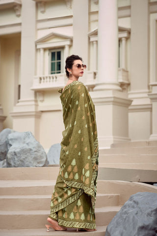 Olive Green Pure Mulmul Silk Saree