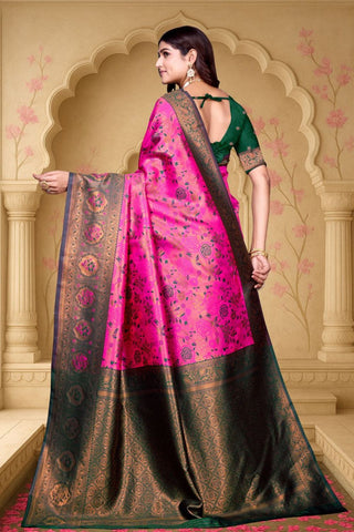 Onion Pink and Green Kanjeevarm Banarasi Soft Silk Saree_Kumari Sarees