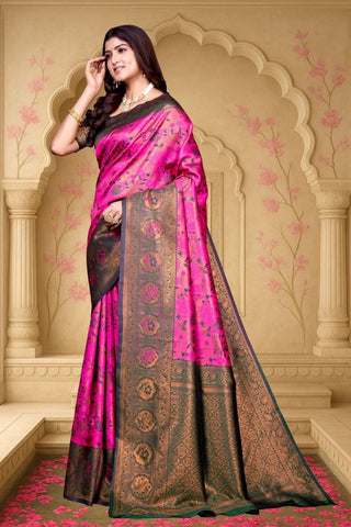 Onion Pink and Green Kanjeevarm Banarasi Soft Silk Saree_Kumari Sarees