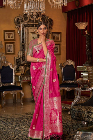 ONION PINK TUSSAR SILK HANDLOOM WEAVING SAREE