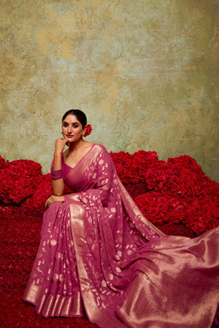 Onion Pink Georgette Silk Saree_Kumari Sarees