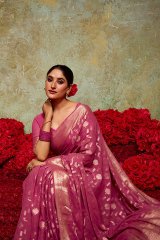Onion Pink Georgette Silk Saree_Kumari Sarees