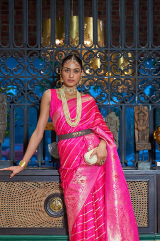 PINK PURE SATIN HANDLOOM WEAVING SAREE