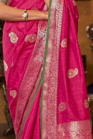 ONION PINK TUSSAR SILK HANDLOOM WEAVING SAREE