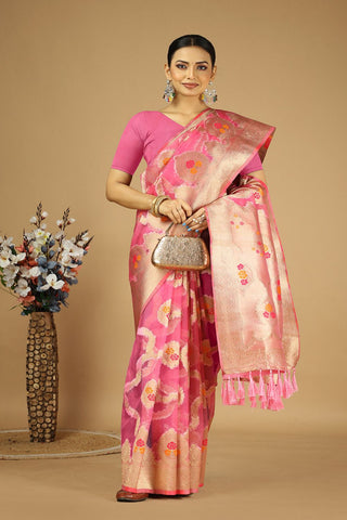 Onion Pink Soft Organza Silk Saree_Kumari Sarees