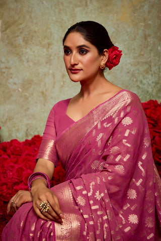 Onion Pink Georgette Silk Saree_Kumari Sarees