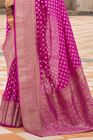 Onion Pink Georgette Nylon Handloom Weaving Saree_Kumari Sarees