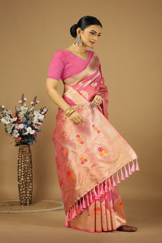 Onion Pink Soft Organza Silk Saree_Kumari Sarees