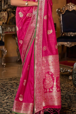 ONION PINK TUSSAR SILK HANDLOOM WEAVING SAREE