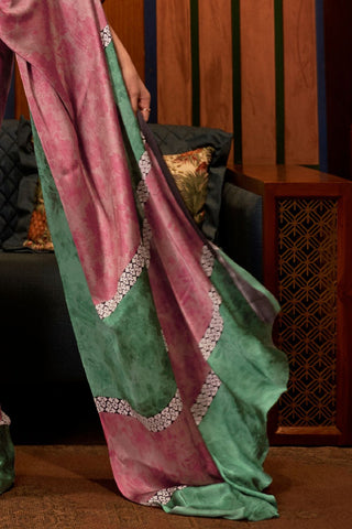 ONION PINK PRINTED JAPAN SATIN CREPE SAREE