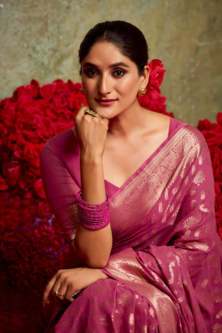 Onion Pink Georgette Silk Saree_Kumari Sarees